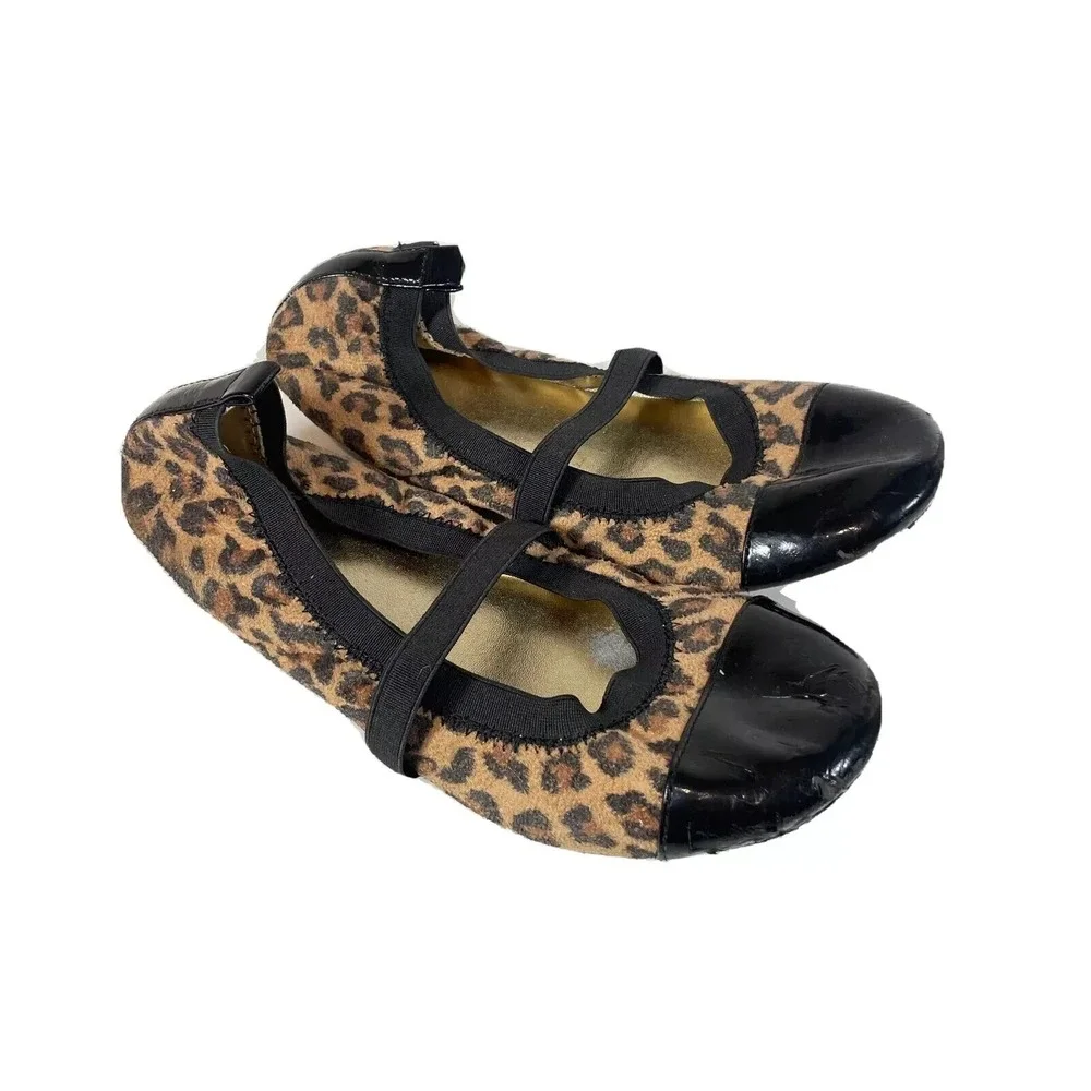 Michael Kors Safari Leopard Mary Jane Ballet Flats Girls 4 Brown Lightweight Fur